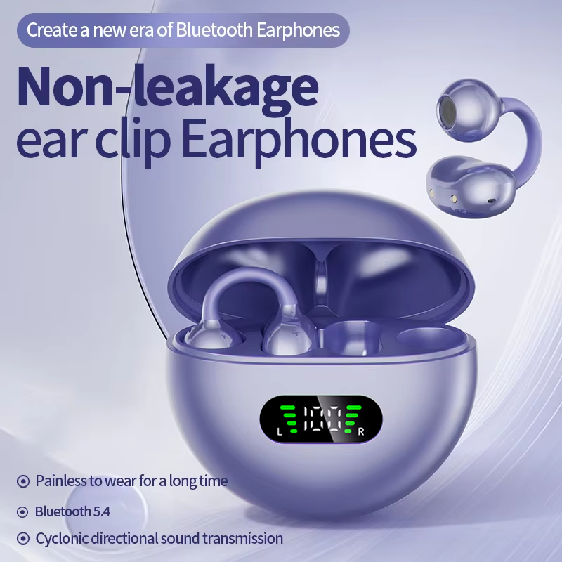 Audio Music Apple - หูฟังบลูทูธไร้สายแบบคลิปหนีบหูแบบเปิดพร้อมจอแสดงผล LED สำหรับหูฟังเสี่ยวมี่ หัวเว่ยหูฟังสำหรับเล่นเกมเพลง