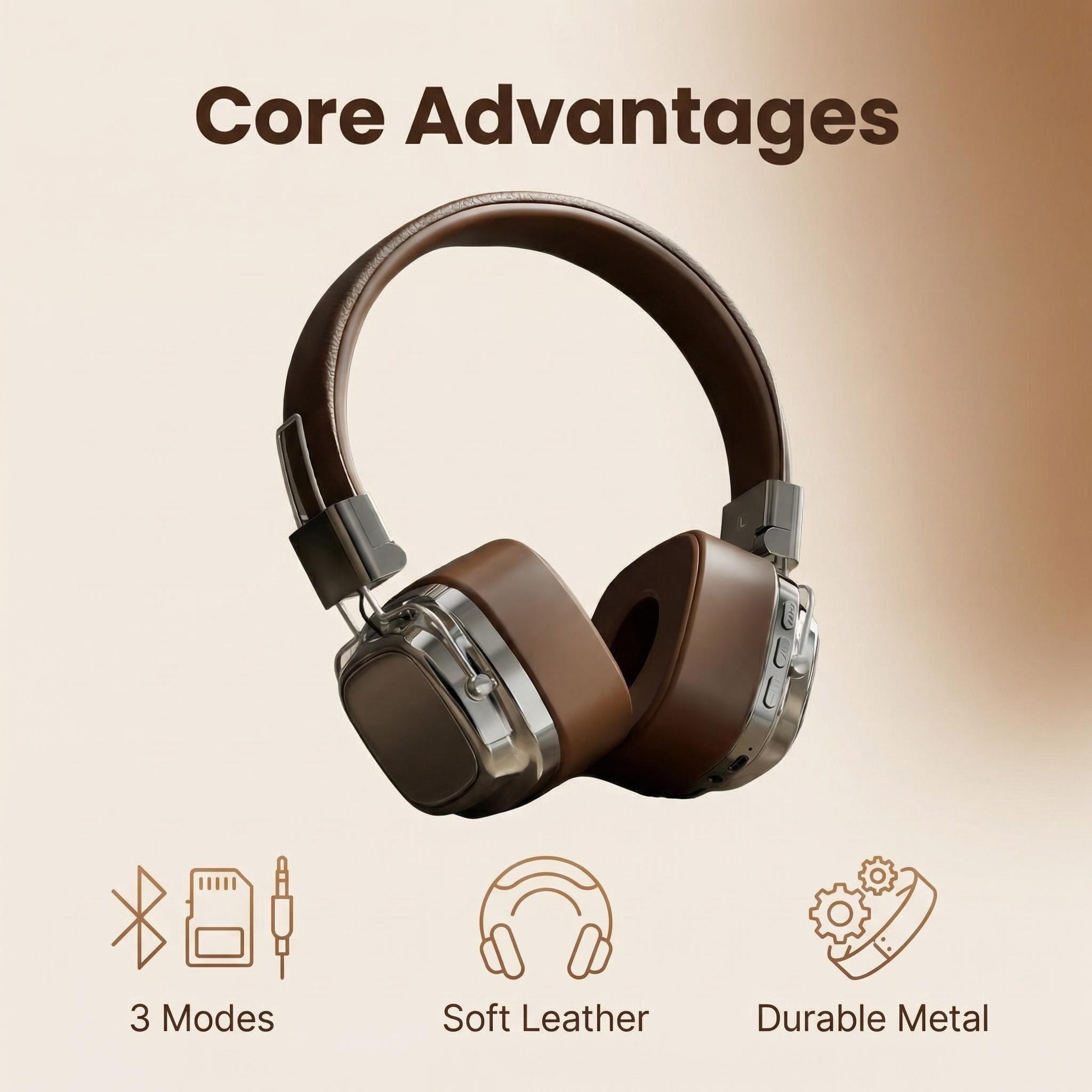 Audio Music Apple - หูฟังแบบครอบหูหนังสไตล์เรโทรไร้สายบลูทูธ 5.3 แบบพับได้ตัดเสียงรบกวนชุดหูฟังเพลงสเตอริโอพร้อมสายสำหรับโทรศัพท์พีซี