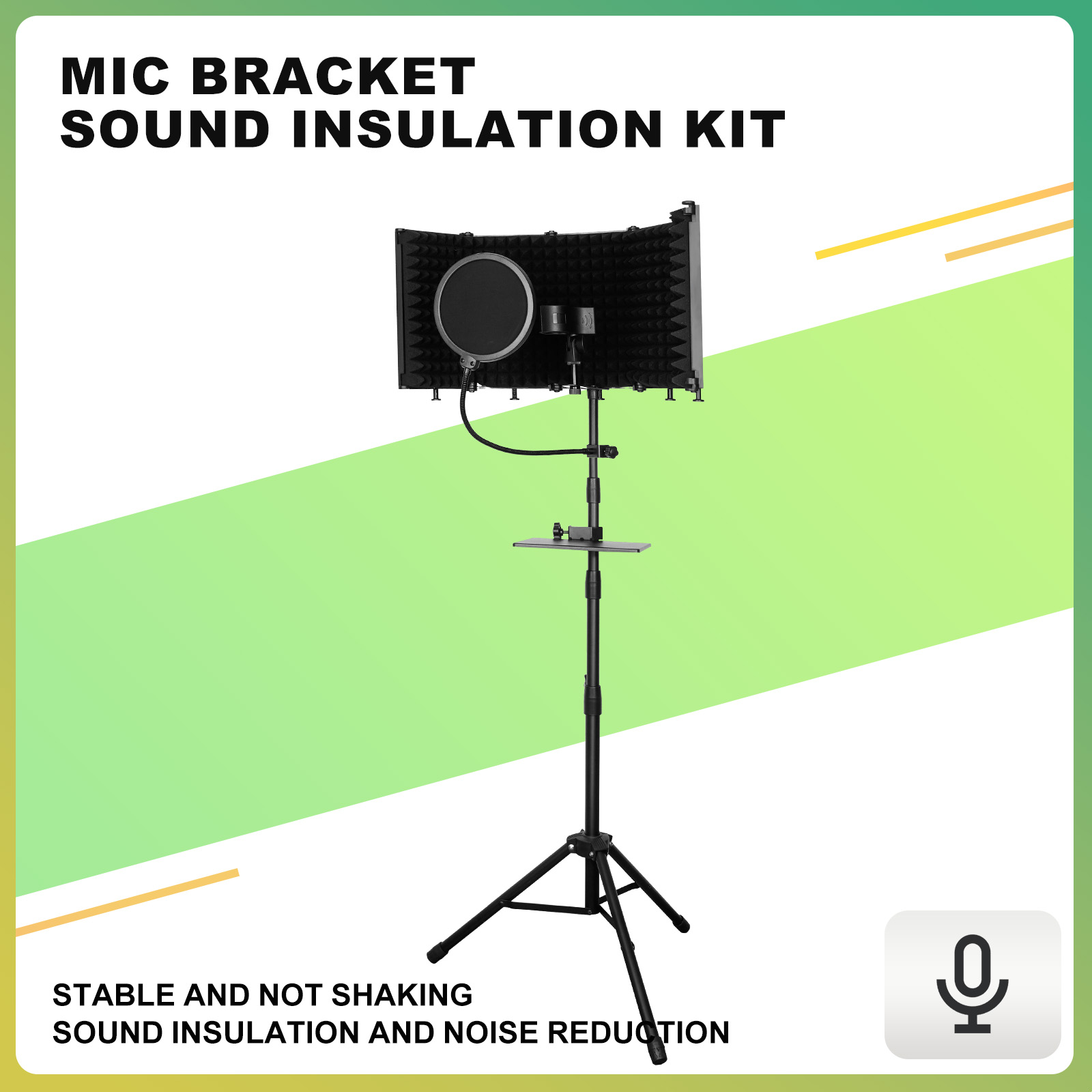 Recording Pop Filter - บูธกันเสียงสำหรับไมโครโฟนแบบสตูดิโอ พร้อมขาตั้งแบบปรับความสูงได้, แผ่นกรองเสียงแบบโฟมความหนาแน่นสูง, แผ่นกันลมแบบพับได้