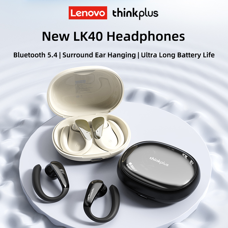 Audio Music Apple - เลอโนโว LK40 หูฟังไร้สายบลูทูธ 5.4 เสียงไฮไฟหูฟังสำหรับเล่นเกมกีฬากันน้ำหูฟังแบบเกี่ยวหู HD