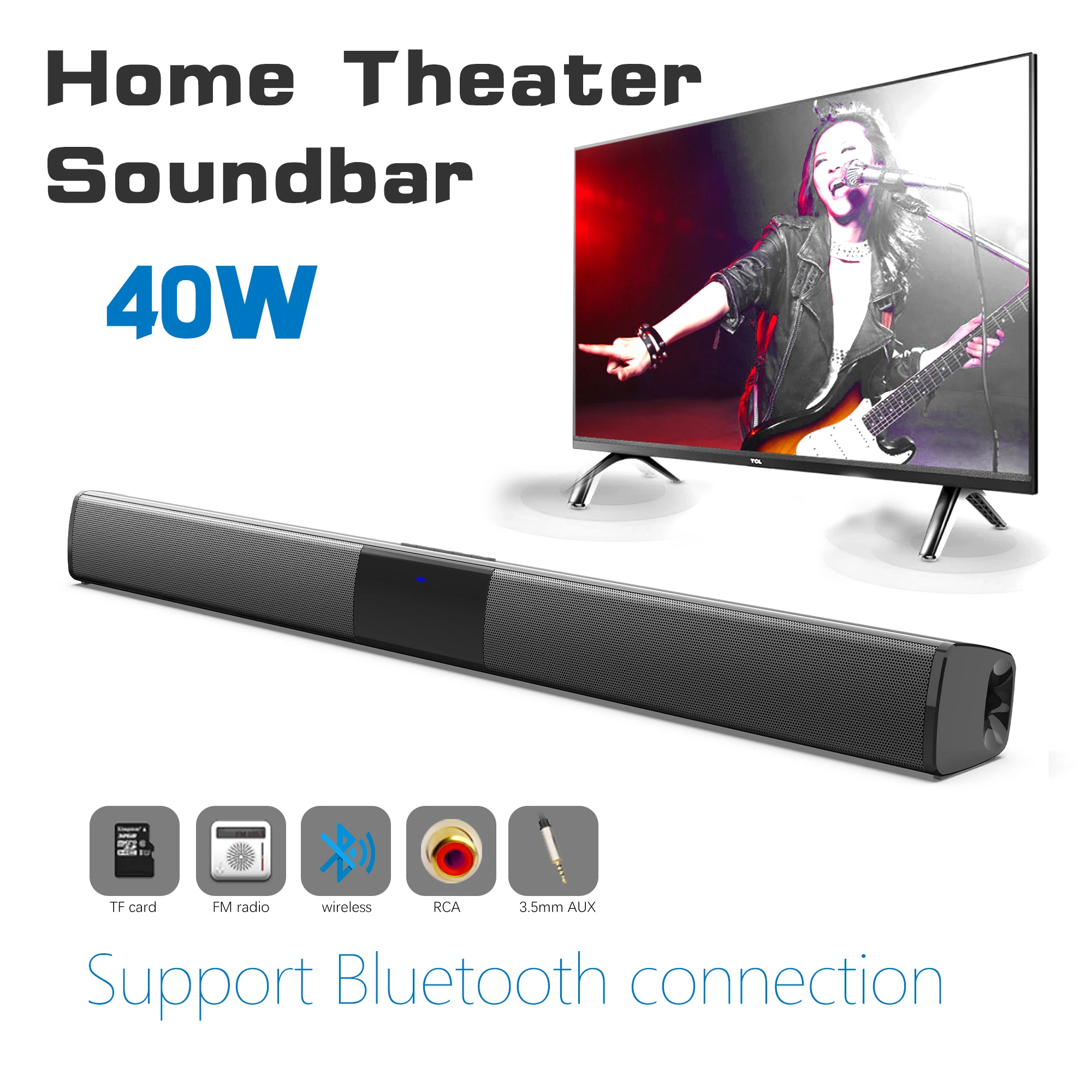 Audio Music Generator - แถบเสียงพลังสูง40W สำหรับทีวีคอมพิวเตอร์ลำโพงบลูทูธไร้สายระบบเสียงโฮมเธียเตอร์วิทยุเอฟเอ็มซับวูฟเฟอร์กล่อง RCA TF
