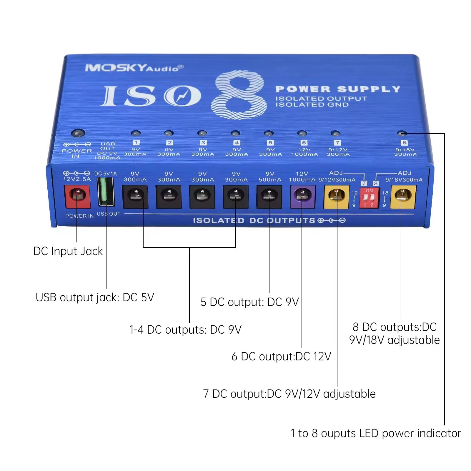 MOSKY ISO-8 พาวเวอร์ซัพพลายสำห - Looper Pedal Guitar บทวิจารณ์และราคา